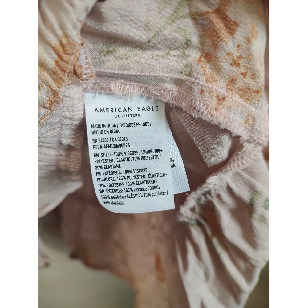 American Eagle Pink Floral Babydoll Top XL Long Sleeve V-Neck Smocked Blouse - Picture 9 of 10